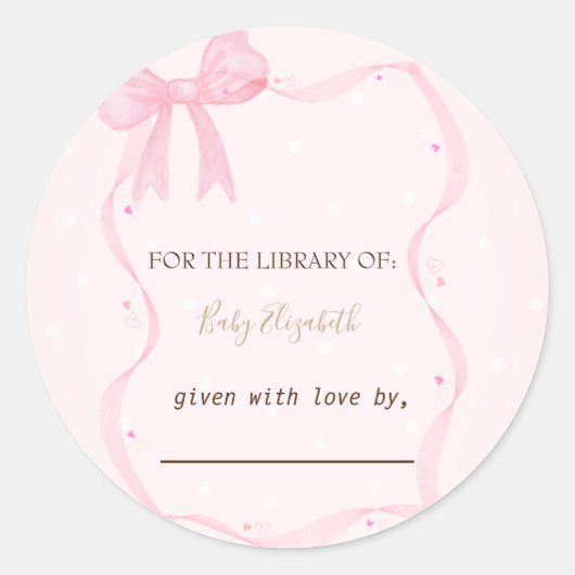 Handgezeichneter Bow Elegante Rahmen Punkte Runder Aufkleber (Vorderseite)