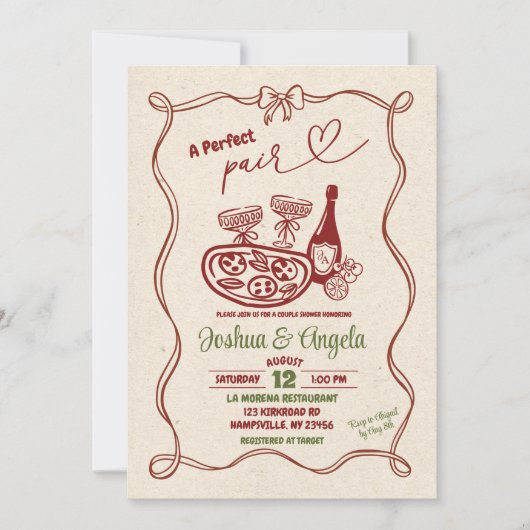 Handgezeichneter Bow Perfektes Paar Brautparty Einladung (Vorderseite)