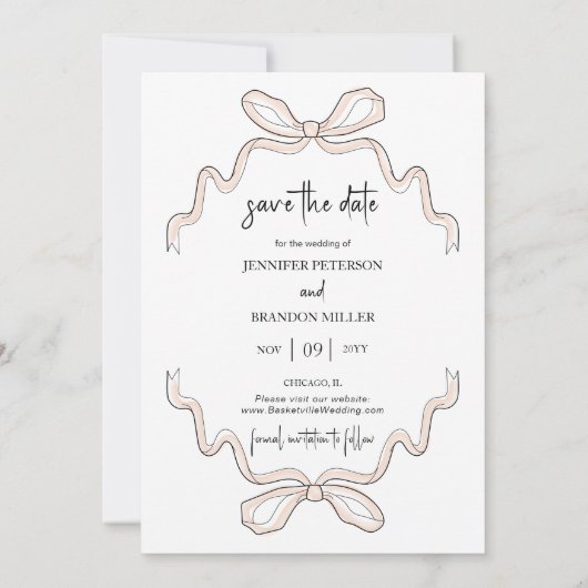 Handgezeichneter Bow Save the Date Foto Einladung (Rückseite)