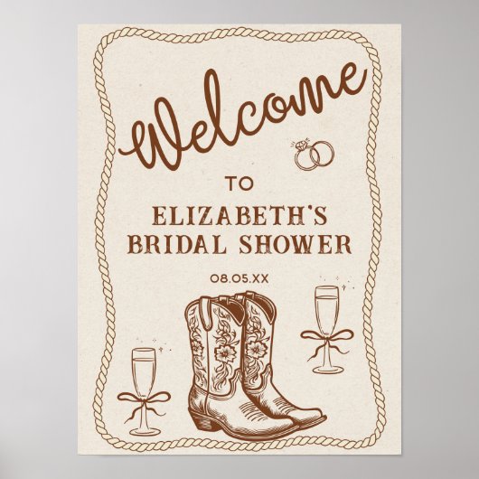 Handgezeichneter brauner Cowgirl Western Stiefel W Poster (Vorne)