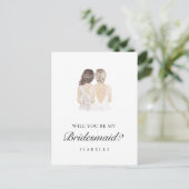 Handgezeichneter Bridesmaid Vorschlag Postkarte (Stehend Vorderseite)