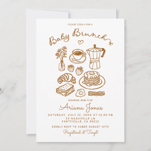 Handgezeichneter Brunch Einladung (Vorderseite)