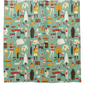 handgezeichneter Cartoon nahtloses Camping Muster. Duschvorhang (Vorderseite)