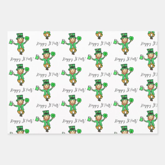 Handgezeichneter Cartoon St Patrick's Day Geschenkpapier Set (Vorderseite)