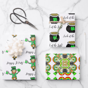 Handgezeichneter Cartoon St Patrick's Day Geschenkpapier Set