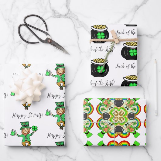 Handgezeichneter Cartoon St Patrick's Day Geschenkpapier Set (Vorderseite)