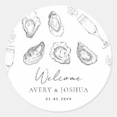 Handgezeichneter Champagner & Austern Party Herzli Runder Aufkleber (Vorderseite)