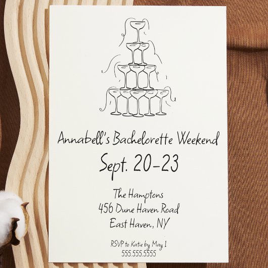 Handgezeichneter Champagner Junggeselinnen-Abschie Einladung