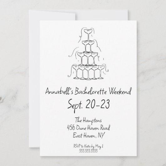 Handgezeichneter Champagner Junggeselinnen-Abschie Einladung (Vorderseite)