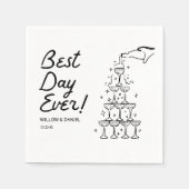 Handgezeichneter Champagner Tower Beste Hochzeit j Serviette (Vorderseite)