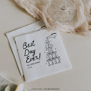 Handgezeichneter Champagner Tower Beste Hochzeit j Serviette