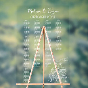 Handgezeichneter Champagner Tower Hochzeitskarte Acrylschild