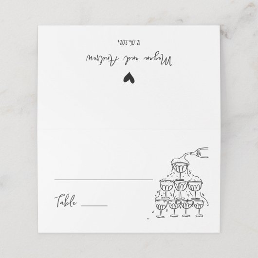 Handgezeichneter Champagner-Turm Hochzeitsfeier Pl Platzkarte (Außenseite Aufgefaltet)