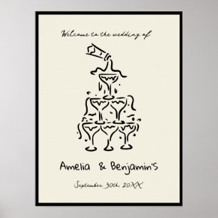 Handgezeichneter Champagner-Turm Retro-Willkommens Poster