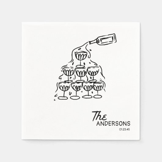Handgezeichneter Champagner-Turm Serviette (Vorderseite)
