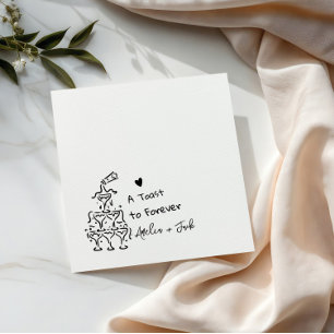 Handgezeichneter Champagnerglas-Turm Hochzeitsserv Serviette
