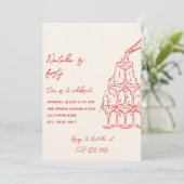 Handgezeichneter Champagnerturm 40. Geburtstag Einladung (Stehend Vorderseite)