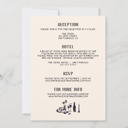 Handgezeichneter Champagnerturm - alles in einer H Einladung (Rückseite)