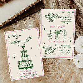 Handgezeichneter Champagnerturm Einladung zur Hoch