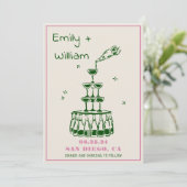 Handgezeichneter Champagnerturm Einladung zur Hoch (Stehend Vorderseite)