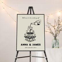 Handgezeichneter Champagnerturm Retro Begrüßung