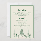 Handgezeichneter Champagnerturm Retro Grüne Hochze Einladung (Rückseite)