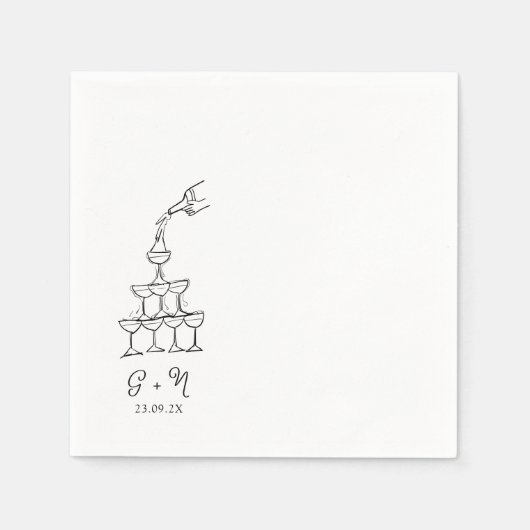 Handgezeichneter Champagnerturm Wedkin Napkin Serviette (Vorderseite)