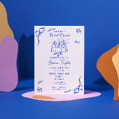 Handgezeichneter Cobalt Blue Bridal Brunch Französ Einladung