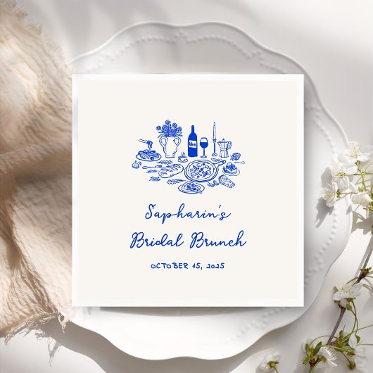 Handgezeichneter Cobalt Blue Bridal Brunch Serviette