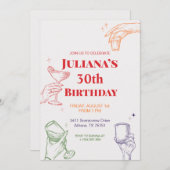 Handgezeichneter Cocktail 30. Geburtstag Einladung (Vorne/Hinten)