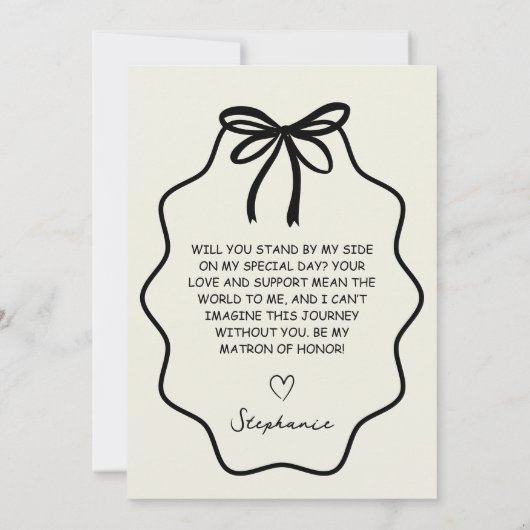 Handgezeichneter Coquette Bow Matron of Honour Vor Einladung (Rückseite)