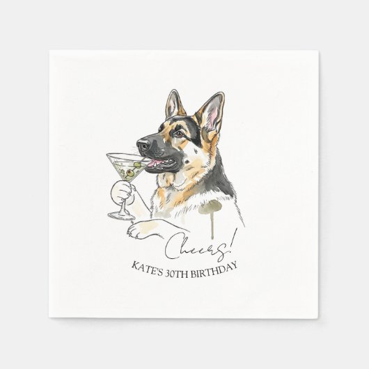 Handgezeichneter deutscher Schäferhund Dirty Marti Serviette (Vorderseite)