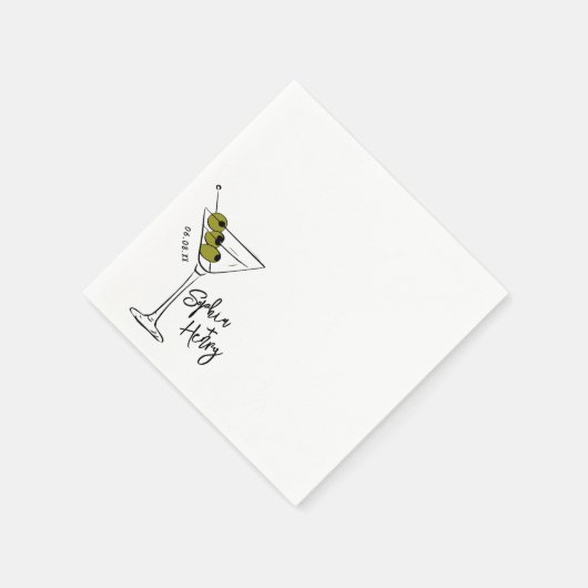 Handgezeichneter Dirty Martini-Cocktail Serviette (Ecke)