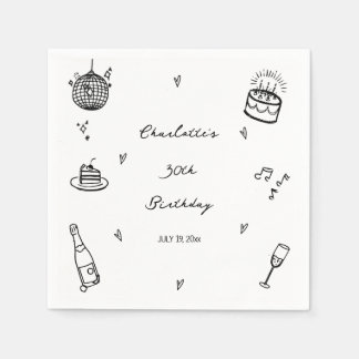 handgezeichneter Disco Ball 30. Geburtstag Party F Serviette