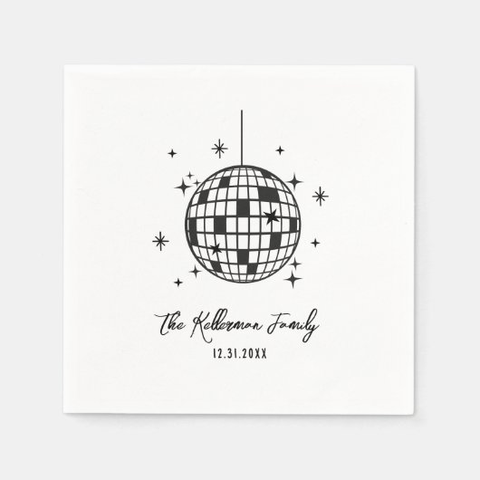Handgezeichneter Disco Ball Neujahr Serviette (Vorderseite)