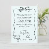 Handgezeichneter Doodle Bridesmaid Vorschlag Grün Einladung (Stehend Vorderseite)