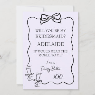 Handgezeichneter Doodle Bridesmaid Vorschlag Lila Einladung