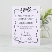 Handgezeichneter Doodle Bridesmaid Vorschlag Lila Einladung (Stehend Vorderseite)