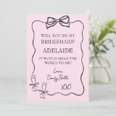 Handgezeichneter Doodle Bridesmaid Vorschlag Rosa Einladung (Stehend Vorderseite)