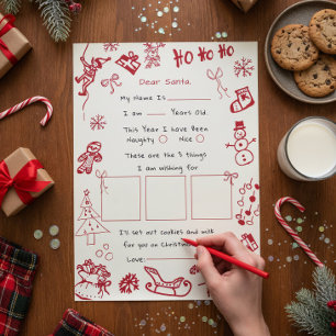 Handgezeichneter Doodle-Brief für den Weihnachtsma Einladung