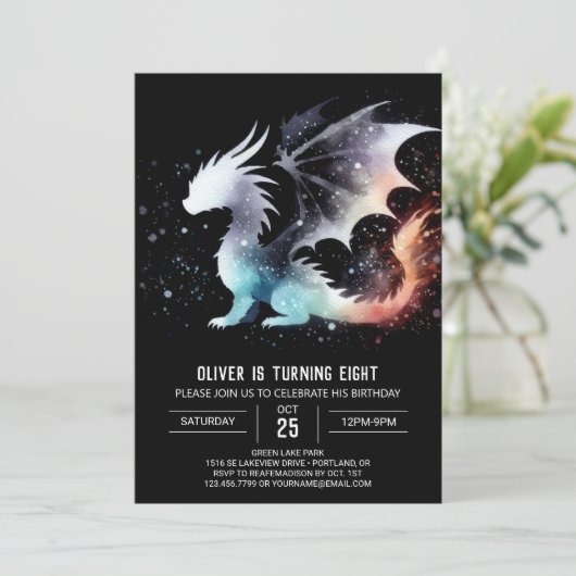 Handgezeichneter Drache Geburtstag digital Einladung (Stehend Vorderseite)