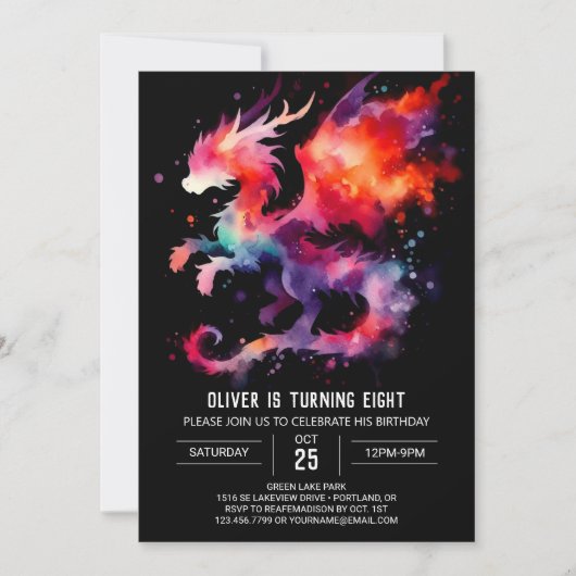 Handgezeichneter Drache Geburtstag individuell anp Einladung (Vorderseite)