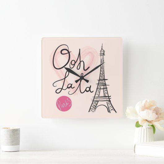 Handgezeichneter Eiffelturm Quadratische Wanduhr (Zuhause)