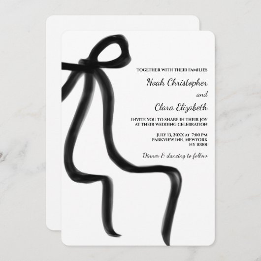 Handgezeichneter eleganter Schwarzer Bow - Moderne Einladung (Vorne/Hinten)