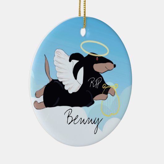 Handgezeichneter Engel in liebevoller Dackel Keramik Ornament (Rechts)