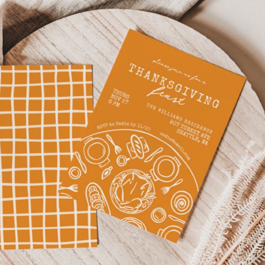 Handgezeichneter Erntedank Abendessen Doodle Einla Einladung