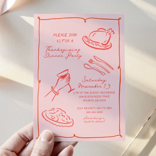 Handgezeichneter Erntedank - Einladung