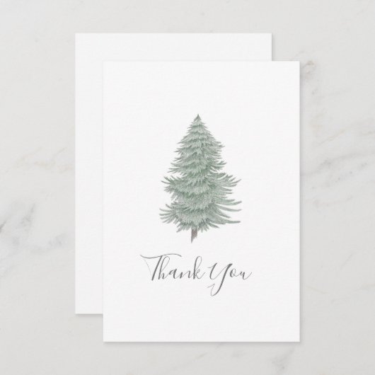 Handgezeichneter Evergreen Tree 2 Dankeskarte (Vorne/Hinten)