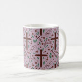 Handgezeichneter Fastenkreuz- und Rosen-Mug Kaffeetasse (VorderseiteRechts)