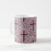 Handgezeichneter Fastenkreuz- und Rosen-Mug Kaffeetasse (Vorderseite Links)